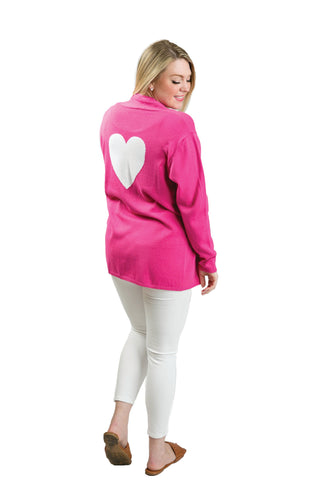 Pink Long Sleeve Cardigan with White Heart
