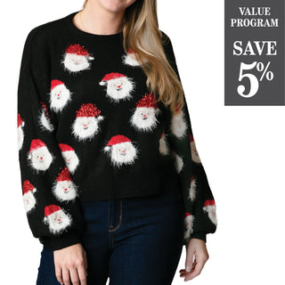 Black sweater with Santa faces 