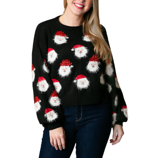 Black sweater with Santa faces