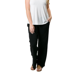 Black wide-legged palazzo pants with drawstring waist and two side pockets