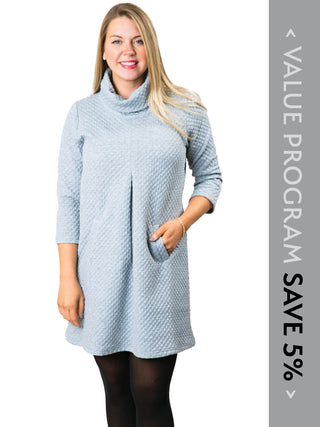 Women wearing grey quilted dress