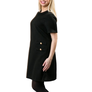 Black short sleeve dress with gold button detail 