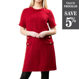 Red short sleeve dress with button detail