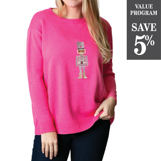 Hot pink sweater with nutcracker