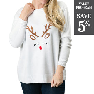 White sweater with Rudolph face