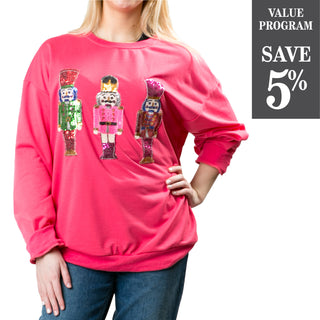 Pink sweatshirt with multicolor sequined nutcrackers