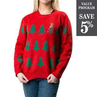 Red sweater with silver sequined Christmas tree
