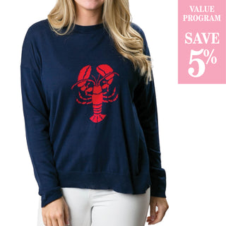 navy crewneck sweater with red lobster