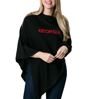 Black One Size Poncho with embroidered red Georgia