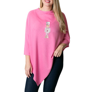 Hot Pink One Size Poncho with embroidered silver nutcracker