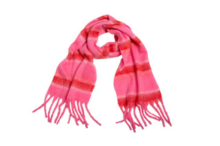 Striped scarf with fringe in Hot Pink and Pink 