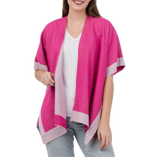 Magenta and light pink color block kimono