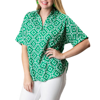 Green and White Octagon  wrinkle resistant shirt