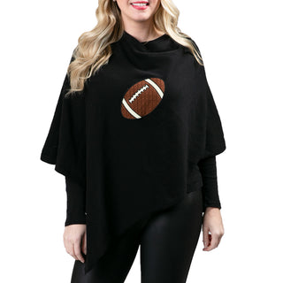 Black knit poncho with embroidered football