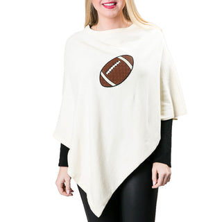 Cream knit poncho with embroidered football