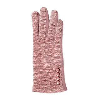 light pink chenille gloves with button accent