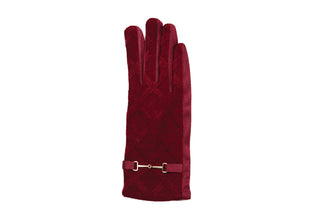 Dark Red Donna Touch Screen Gloves with bit and raised print on print details
