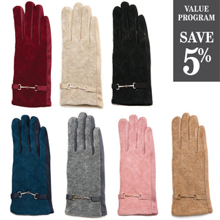Assortment of Donna Touch Screen Gloves with bit and raised print on print details