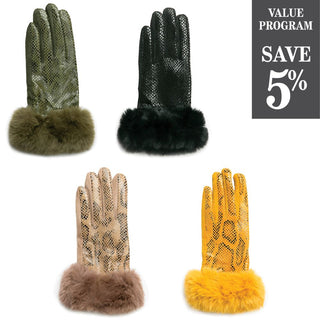 Assortment of Sylvia glove in snake print and faux fur cuff in 4 colors