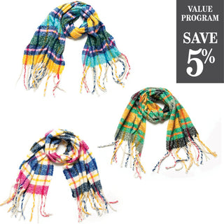 assortment of indie plaid scarves with fringe in 3 colors