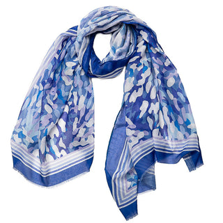 Blues and White spotted print 100% Polyester Scarf