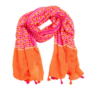 Pink and orange scarf with tassels
