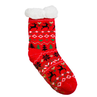 red reindeer pom-pom socks