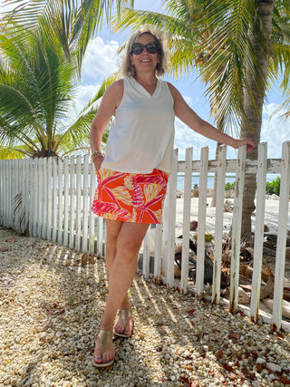 Women wearing skort and tank top on tropical location