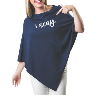 Navy Blue poncho with white embroidered "vacay"