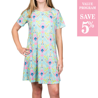 Chandelier pattern t-shirt dress sold in size assortment