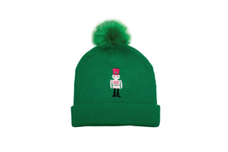 Green  knit hat with embroidered nutcracker