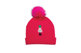 Hot Pink  knit hat with embroidered nutcracker
