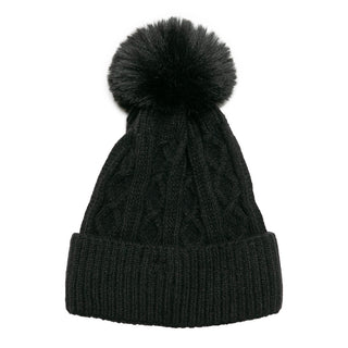 black knit hat with black pompom