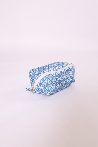 Blue floral glam bag – zipper cosmetic organizer