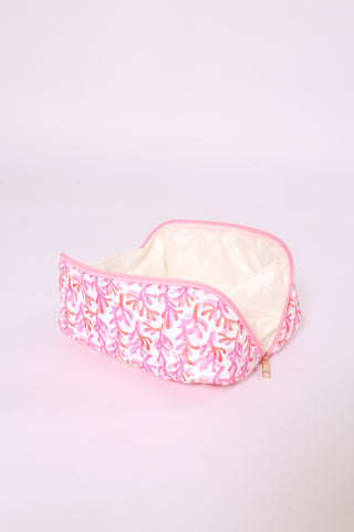 Watercolor coral pink print glam bag – zipper closure cosmetic pouch