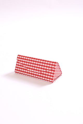 Bright red gingham sunglasses case – classic protective eyewear accessory