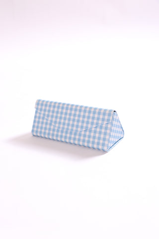 Light blue gingham sunglasses case – trendy protective eyewear case