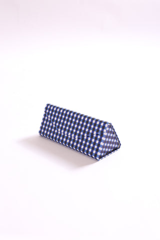 Navy gingham sunglasses case – protective foldable eyewear holder