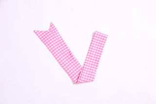 Pink gingham twillie ribbon scarf for hair or bag accessory.