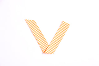 Bright Orange gingham twillie ribbon scarf for hair or bag accessory.