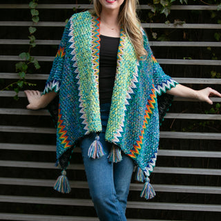 Zig Zag wrap in blue with tassels