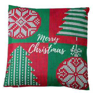 Merry Christmas on red and green background pillow cover