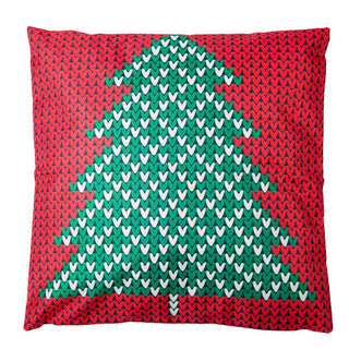 Christmas tree on red background pillow cover