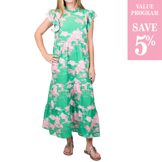 Green and Pink Pagoda Maxi Dress sold in size assortment