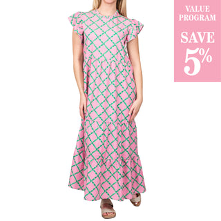 pink and green lattice maxi dress sold in size assortment