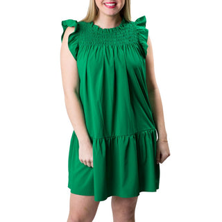 Smocked, tiered dress in Green