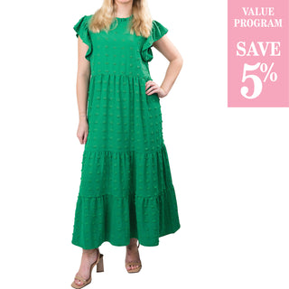 green swiss dot maxi dress sold in size assortment