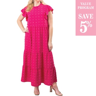 hot pink swiss dot maxi dress sold in size assortment