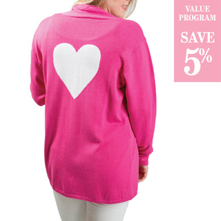 Pink Long Sleeve Cardigan with White Heart on back