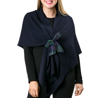 Navy keyhole wrap with plaid bow